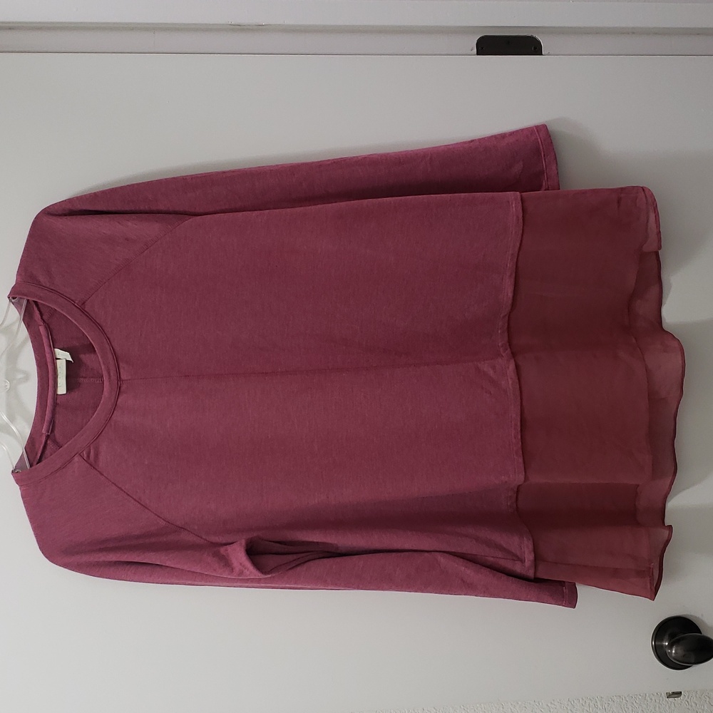 LOGO  Lori Goldstein Long Sleeve High Low Hem Super Comfy Sheer Bottom Hem Tunic